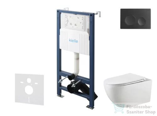 Kielle Genesis New falra szerelhető WC szett, Kielle GAIA rimless WC softclose ülőkével, Gemini New I matt fekete nyomólappal, fehér 30528SS12