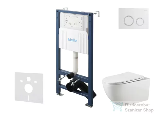 Kielle Genesis New falra szerelhető WC szett, Kielle GAIA rimless WC softclose ülőkével, Gemini New II fényes fehér/króm nyomólappal, fehér 30528SS13