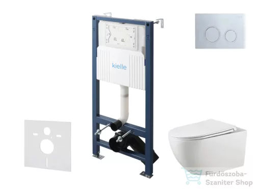 Kielle Genesis New falra szerelhető WC szett, Kielle GAIA rimless WC softclose ülőkével, Gemini New II fényes króm nyomólappal, fehér 30528SS14