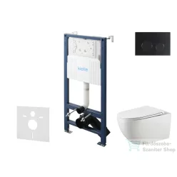   Kielle Genesis New falra szerelhető WC szett, Kielle GAIA rimless WC softclose ülőkével, Gemini New II matt fekete nyomólappal, fehér 30528SS15