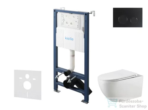 Kielle Genesis New falra szerelhető WC szett, Kielle GAIA rimless WC softclose ülőkével, Gemini New II matt fekete nyomólappal, fehér 30528SS15