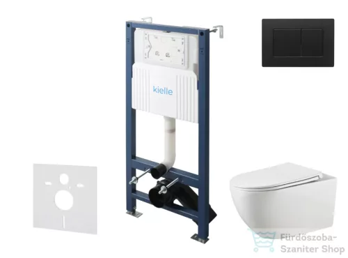 Kielle Genesis New falra szerelhető WC szett, Kielle GAIA rimless WC softclose ülőkével, Gemini New III matt fekete nyomólappal, fehér 30528SS18