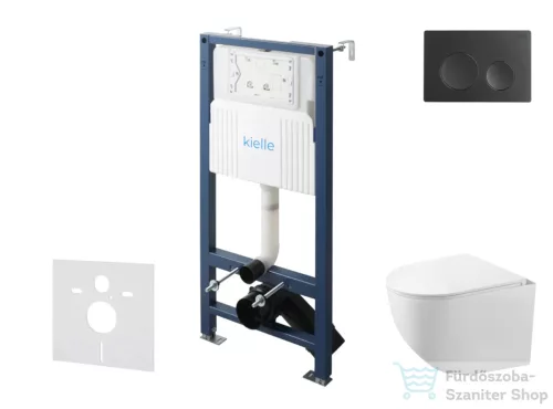 Kielle Genesis New falra szerelhető WC szett, Kielle GAIA rimless WC softclose ülőkével, Gemini New I matt fekete nyomólappal, fehér 30528SS84