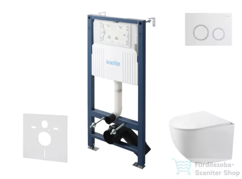 Kielle Genesis New falra szerelhető WC szett, Kielle GAIA rimless WC softclose ülőkével, Gemini New II fényes fehér/króm nyomólappal, fehér 30528SS85