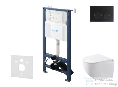 Kielle Genesis New falra szerelhető WC szett, Kielle GAIA rimless WC softclose ülőkével, Gemini New II matt fekete nyomólappal, fehér 30528SS87