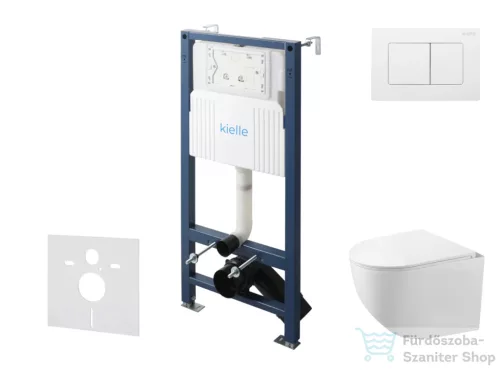 Kielle Genesis New falra szerelhető WC szett, Kielle GAIA rimless WC softclose ülőkével, Gemini New III fényes fehér nyomólappal, fehér 30528SS88