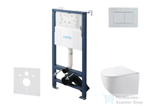 Kielle Genesis New falra szerelhető WC szett, Kielle GAIA rimless WC softclose ülőkével, Gemini New III fényes króm nyomólappal, fehér 30528SS89
