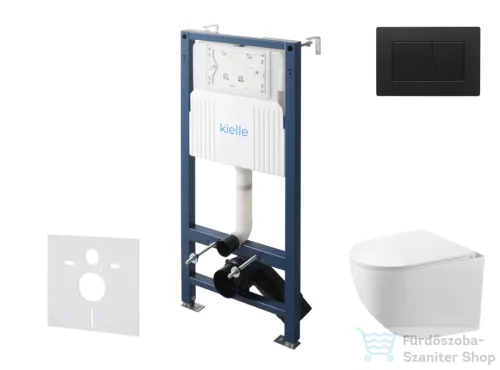Kielle Genesis New falra szerelhető WC szett, Kielle GAIA rimless WC softclose ülőkével, Gemini New III matt fekete nyomólappal, fehér 30528SS90