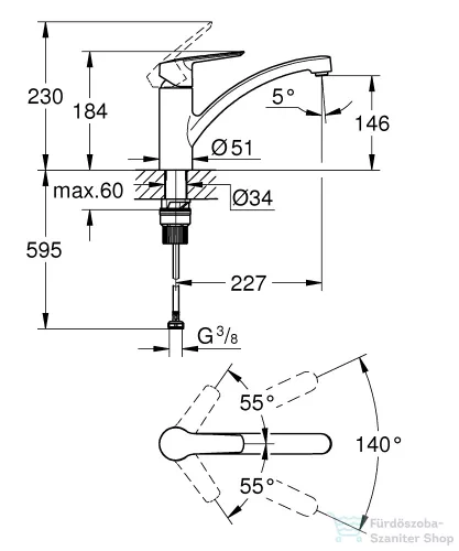Grohe Quickfix START 1 funkciós mosogató csaptelep,króm 30530002