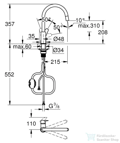 Grohe QuickFix START Edge kihúzható fejes, 1 funkciós mosogató csaptelep, matt fekete 305502430