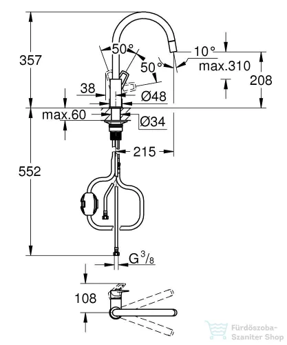 Grohe QuickFix START LOOP kihúzható fejes, 1 funkciós mosogató csaptelep, króm 30556000