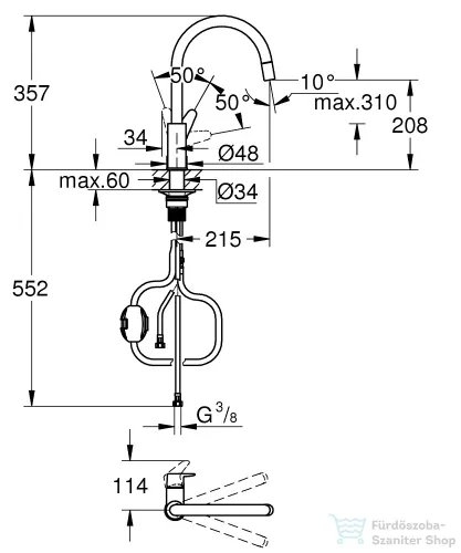 Grohe Quickfix START CURVE kihúzható fejes,1 funkciós mosogató csaptelep,króm 30562000