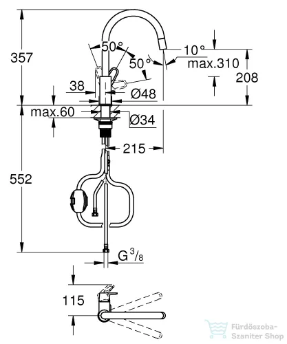 Grohe Quickfix START FLOW kihúzható fejes,1 funkciós mosogató csaptelep,króm 30569000