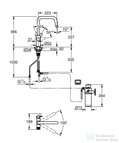 Grohe BLUE Pure Start mosogató csaptelep kezdőkészlet aktív-szénszűrővel,Króm 30596000