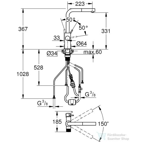 Grohe BLUE Pure Minta Filter kihúzható fejes mosogató csaptelep,Supersteel 30601DC0