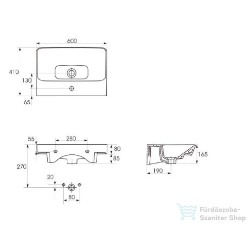 Kielle MINOR 60x41 cm-es mosdó túlfolyóval, fehér  30621600