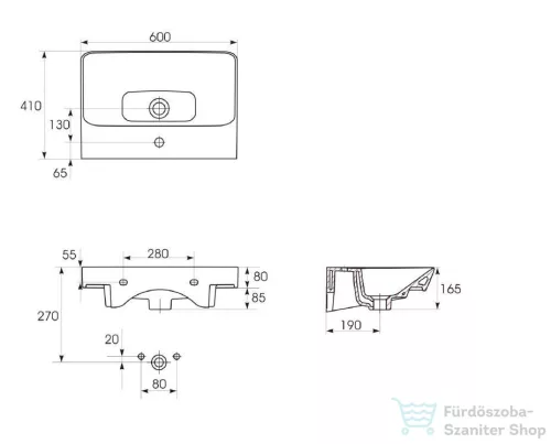 Kielle MINOR 60x41 cm-es mosdó túlfolyóval, fehér  30621600