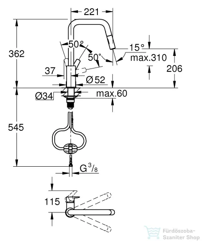 Grohe QuickFix START kihúzható fejes,2 funkciós mosogató csaptelep,króm 30631000