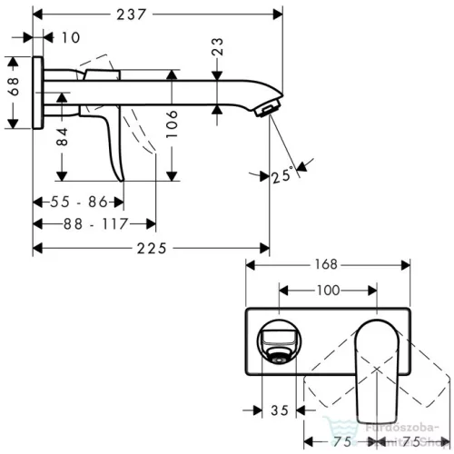 Hansgrohe METRIS egykaros, falsík alatti mosdócsaptelep DN15, 225 mm-es kifolyóval 31086000