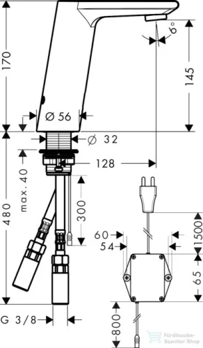 Hansgrohe Metris S elektromos mosdócsaptelep DN15 hőmérséklet-szabályozóval, 230 V-os csatlakozással, króm 31102000