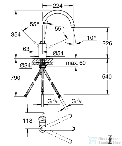 Grohe CONCETTO mosogató csaptelep nyitott rendszerű vízmelegítőhöz,Króm 31132001