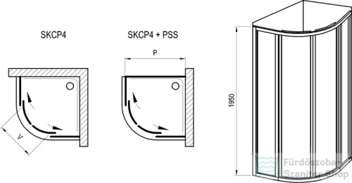 Ravak Supernova SKCP4 négyelemes, negyedköríves tolórendszerű zuhanykabin fekete+Transparent üveg 3117O302Z1