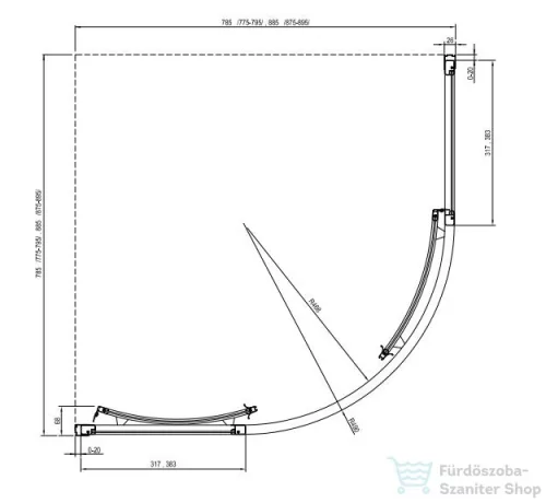 Ravak Supernova SKCP4 négyelemes, negyedköríves tolórendszerű zuhanykabin fekete+Transparent üveg 3117O302Z1