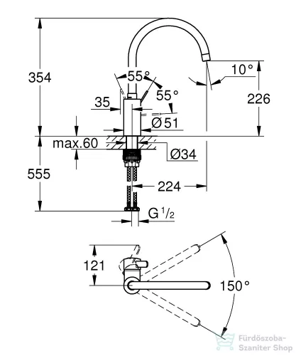 Grohe EUROSMART COSMOPOLITAN EGYKAROS MOSOGATÓCSAP 1/2? króm 31188002
