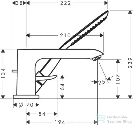 Hansgrohe METRIS 3-lyukú, peremre szerelhető, egykaros kádcsaptelep, króm DN15 31190000