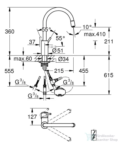 Grohe CONCETTO kihúzható fejes mosogató csaptelep nyitott rendszerű vízmelegítőhöz,Króm 31212003