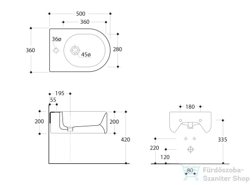 Sapho KERASAN FLO Bidé fali, 1 furattal 36,5x20x50 cm 312501