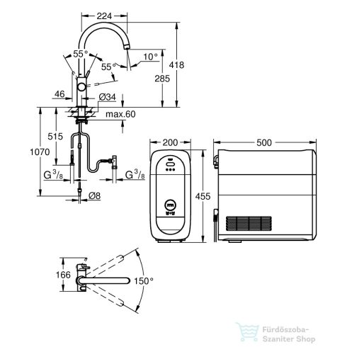 Grohe BLUE HOME C kifolyós csaptelep kezdőkészlet vízszűrő funkcióval,Króm 31455001