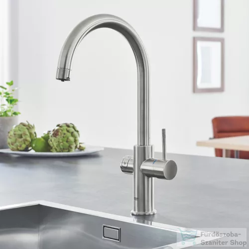 Grohe BLUE HOME C kifolyós csaptelep kezdőkészlet vízszűrő funkcióval,Supersteel 31455DC1