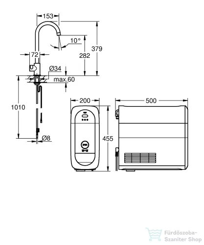 Grohe BLUE HOME C kifolyós Mono csaptelep kezdőkészlet vízszűrő funkcióval,Supersteel 31498DC1