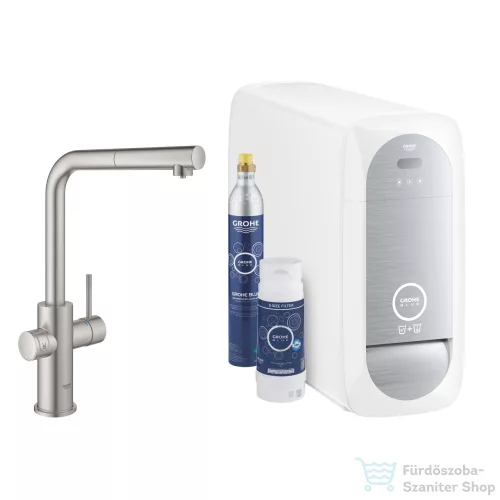 Grohe BLUE HOME L kifolyós,kihúzható fejes csaptelep kezdőkészlet vízszűrő funkcióval,Supersteel 31539DC0