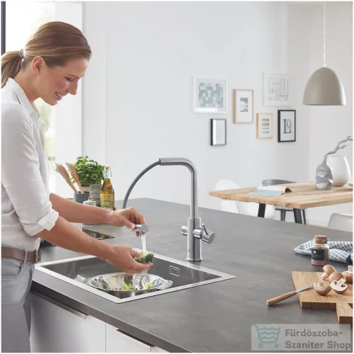 Grohe BLUE HOME L kifolyós,kihúzható fejes csaptelep kezdőkészlet vízszűrő funkcióval,Supersteel 31539DC0