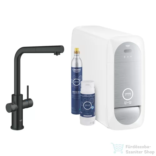 Grohe BLUE HOME L kifolyós,kihúzható fejes csaptelep kezdőkészlet vízszűrő funkcióval,Bársony fekete 31539KS0