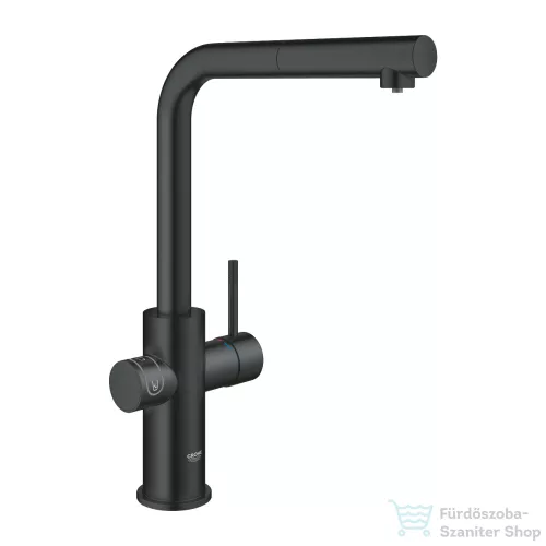 Grohe BLUE HOME L kifolyós,kihúzható fejes csaptelep kezdőkészlet vízszűrő funkcióval,Bársony fekete 31539KS0