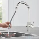 Grohe BLUE HOME C kifolyós,kihúzható fejes csaptelep kezdőkészlet vízszűrő funkcióval,Supersteel 31541DC0