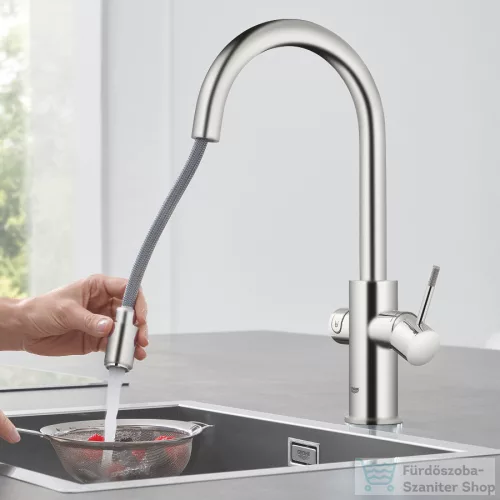 Grohe BLUE HOME C kifolyós,kihúzható fejes csaptelep kezdőkészlet vízszűrő funkcióval,Supersteel 31541DC0