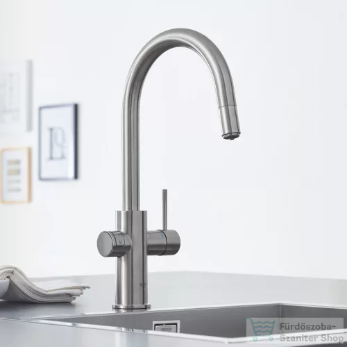 Grohe BLUE HOME C kifolyós,kihúzható fejes csaptelep kezdőkészlet vízszűrő funkcióval,Supersteel 31541DC0