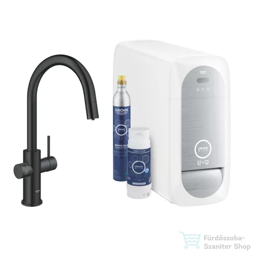 Grohe BLUE HOME C kifolyós,kihúzható fejes csaptelep kezdőkészlet vízszűrő funkcióval,Bársony fekete 31541KS0