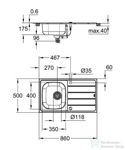 Grohe K200 ROZSDAMENTES ACÉL MOSOGATÓTÁLCA, CSEPEGTETŐVEL 31552SD1