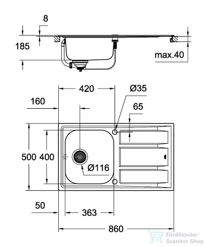 Grohe K400 ROZSDAMENTES ACÉL MOSOGATÓTÁLCA, CSEPEGTETŐVEL 31566SD0