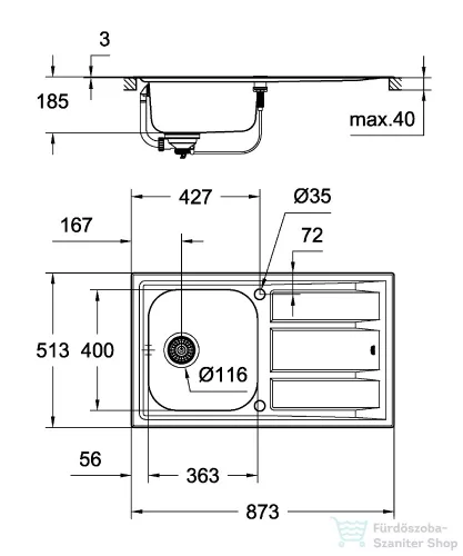 Grohe K400+ ROZSDAMENTES ACÉL MOSOGATÓTÁLCA, CSEPEGTETŐVEL 31568SD0