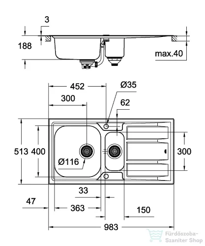 Grohe K400+ ROZSDAMENTES ACÉL MOSOGATÓTÁLCA, CSEPEGTETŐVEL 31569SD0