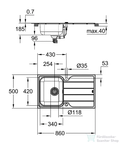 Grohe K500 ROZSDAMENTES ACÉL MOSOGATÓTÁLCA, CSEPEGTETŐVEL 31571SD1