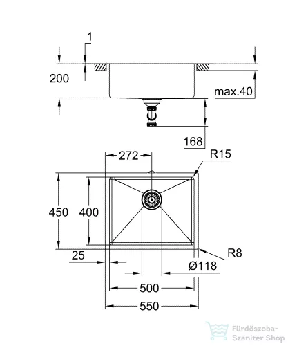 Grohe K700U rozsdamentes 55x45 cm-es mosogató medence,Brushed Warm Sunset 31574DL1