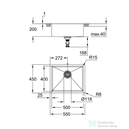 Grohe K700U rozsdamentes 55x45 cm-es mosogató medence, Brushed Cool Sunrise 31574GN1