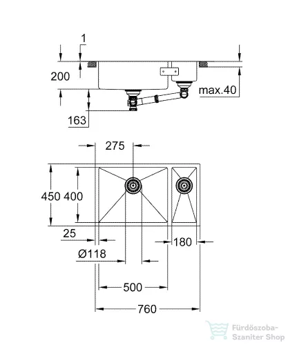 Grohe K700 UNDERMOUNT ROZSDAMENTES ACÉL MOSOGATÓTÁLCA rozsdamentes acél 31575SD1